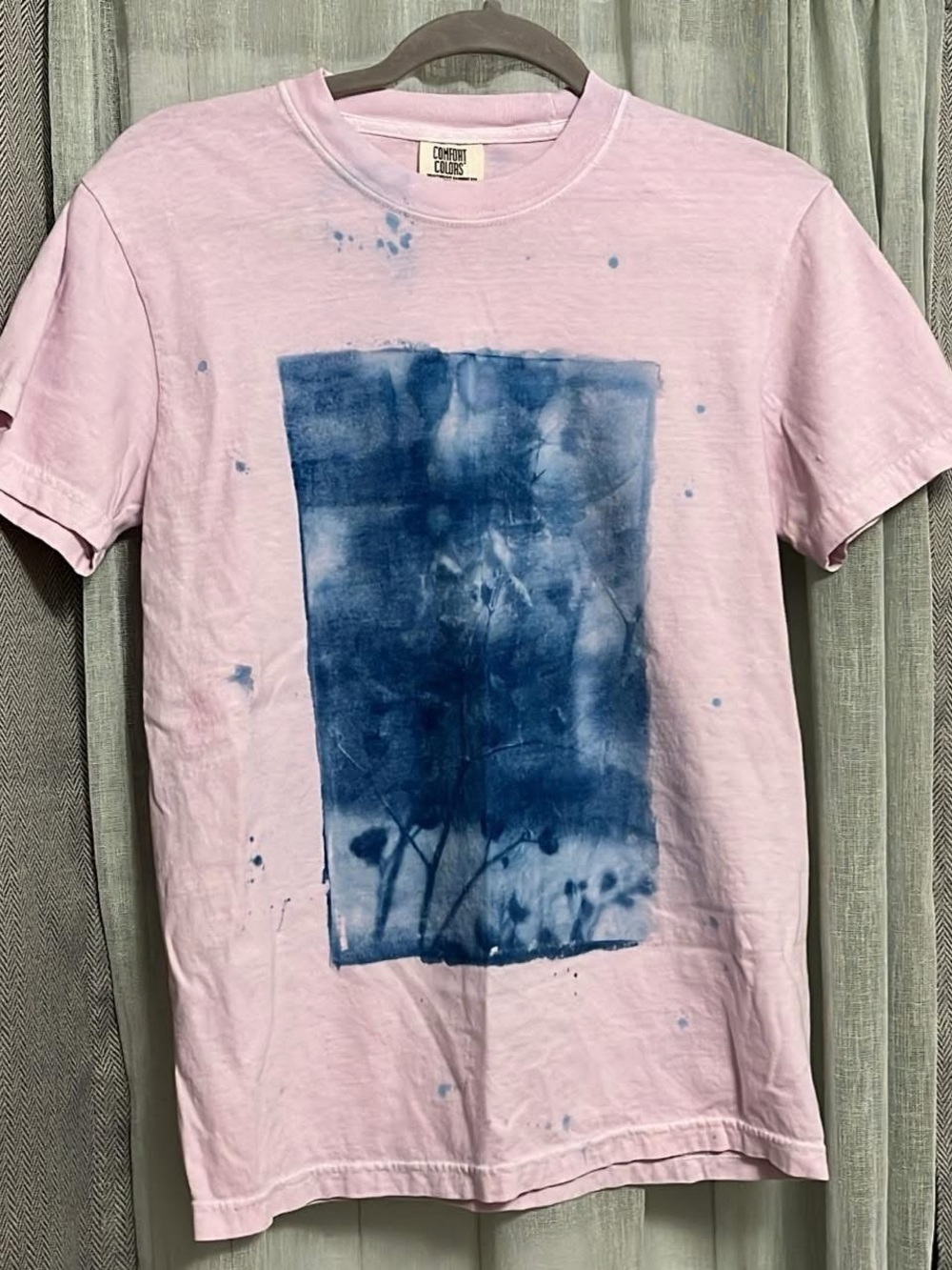 Comfort Colors Pink Tee with Blue Artistic Panel